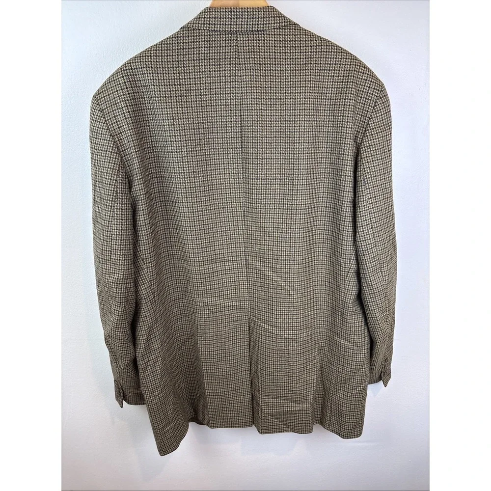 Vintage Chaps‎ Ralph Lauren Houndstooth Pure Wool Blazer Mens 46 T Brown